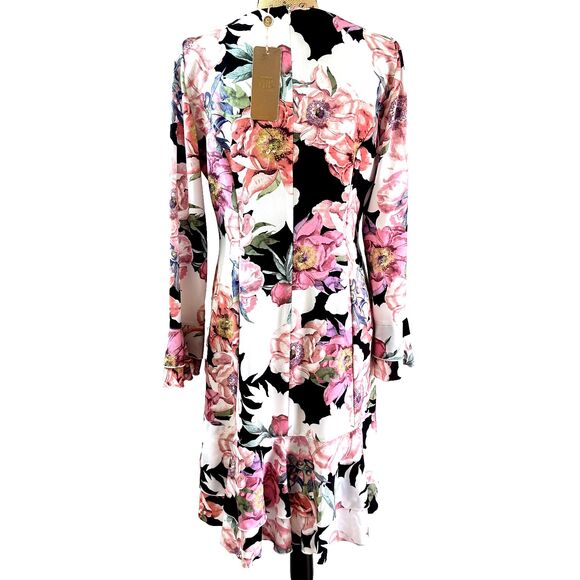 VDP Collection Party Cocktail Dress SZ 46/10 Floral Rhinestones Ruffle Hem Italy - Picture 10 of 16